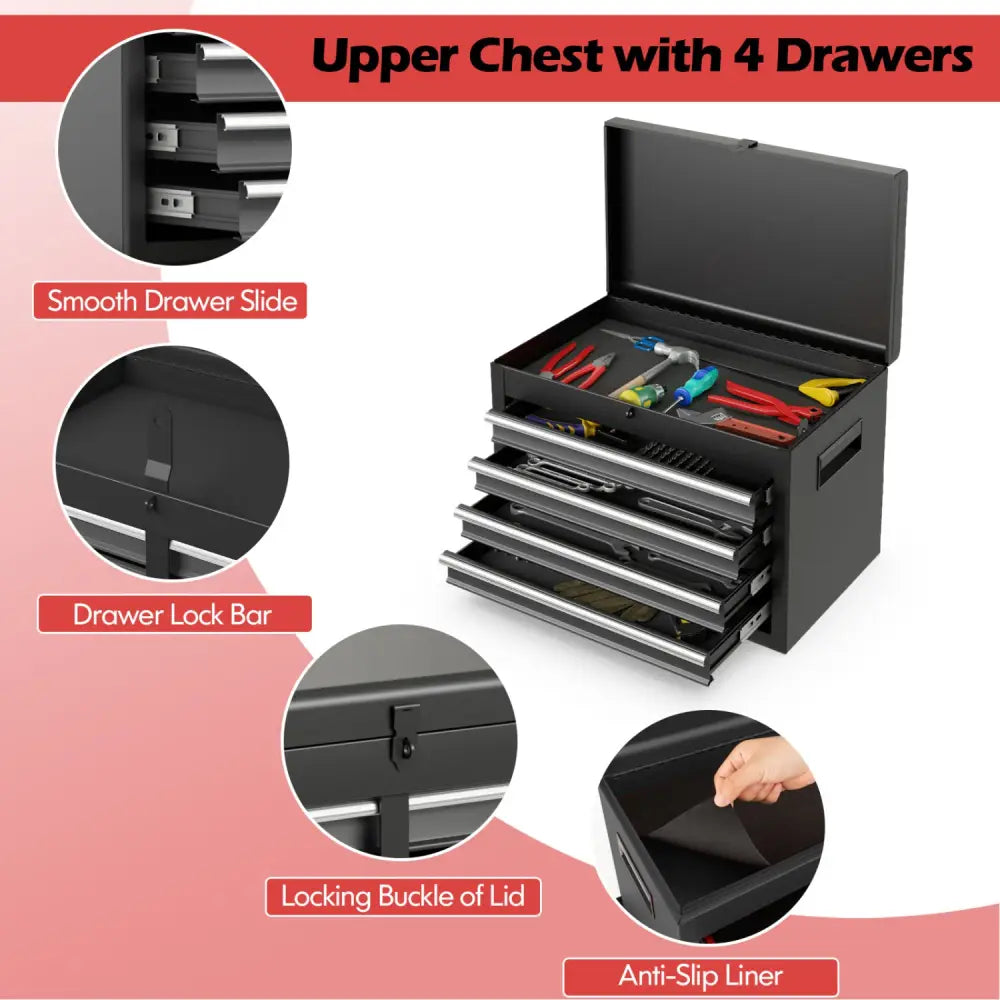 2-in-1 Rolling Tool Chest with 5 Sliding Lockable Drawers-Black & Gray - Black & Gray - Garages