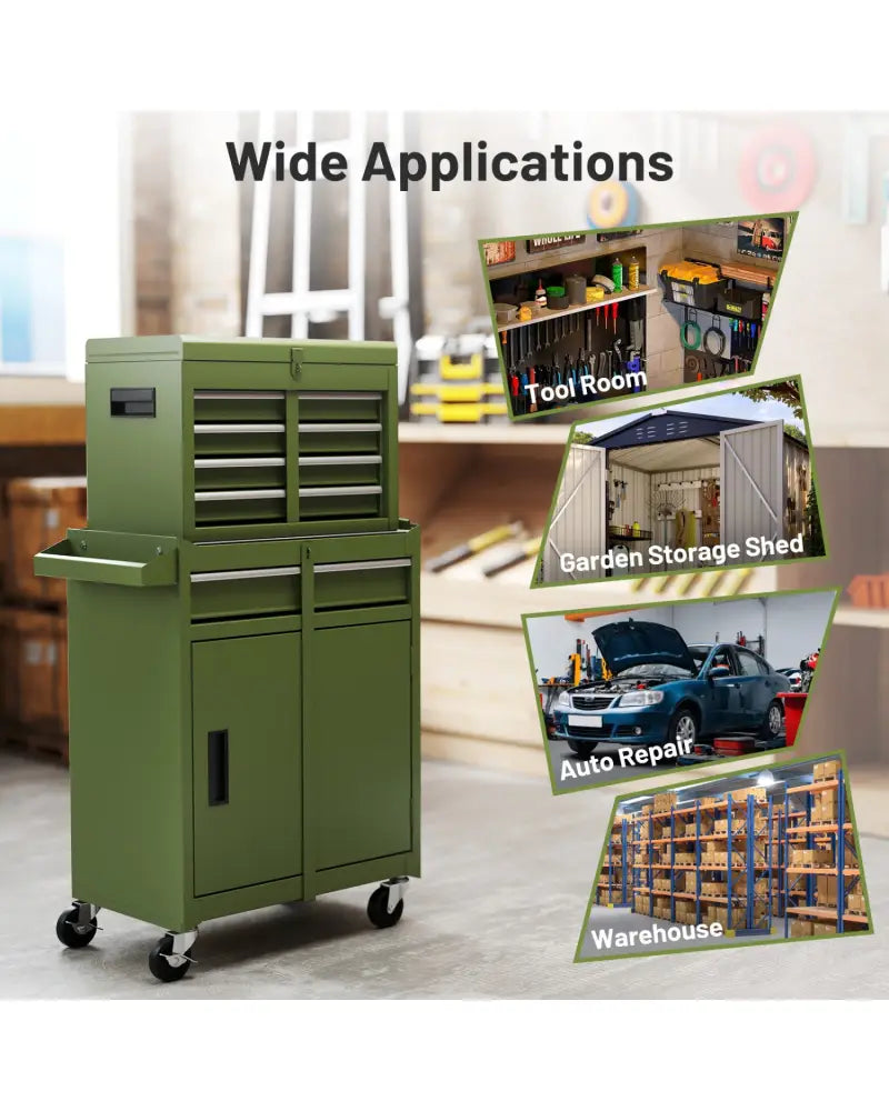 2-in-1 Rolling Tool Chest with 5 Sliding Lockable Drawers-Green - Green - Garages