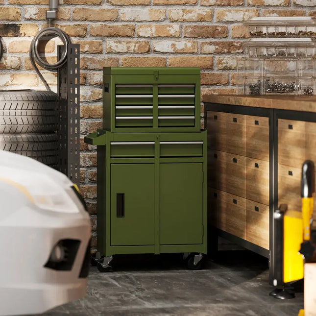 2-in-1 Rolling Tool Chest with 5 Sliding Lockable Drawers-Green - Green - Garages