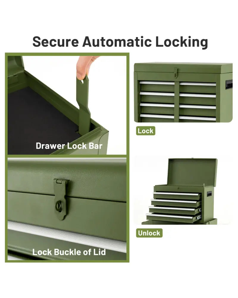 2-in-1 Rolling Tool Chest with 5 Sliding Lockable Drawers-Green - Green - Garages