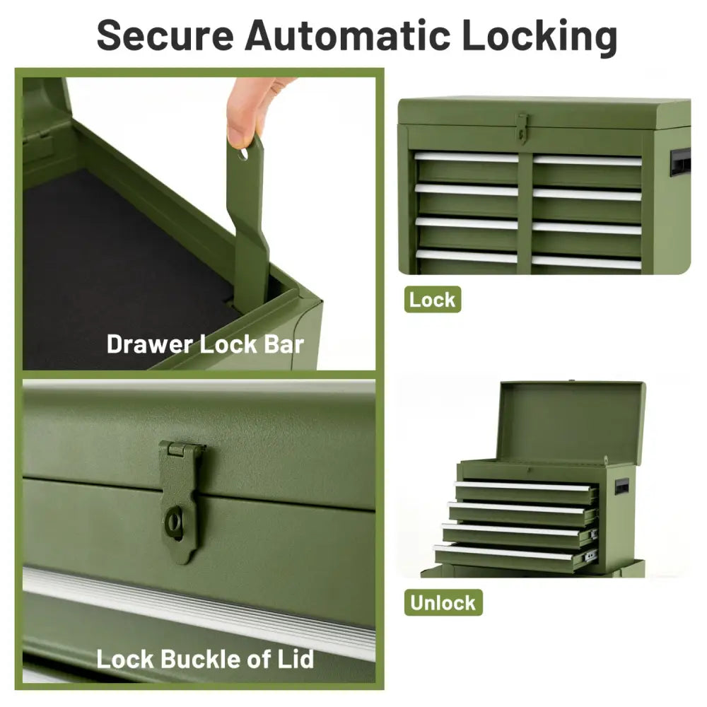 2-in-1 Rolling Tool Chest with 5 Sliding Lockable Drawers-Green - Green - Garages