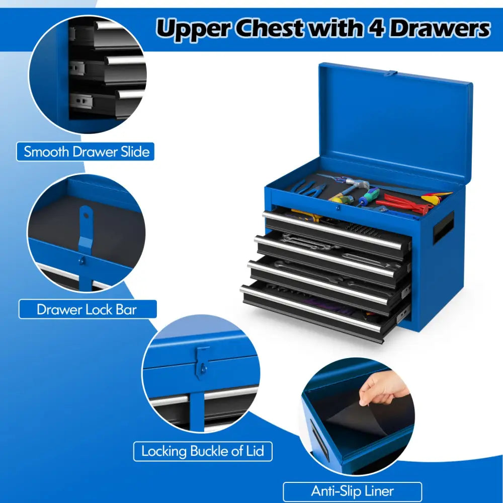 2-in-1 Rolling Tool Chest with 5 Sliding Lockable Drawers-Navy - Navy - Garages
