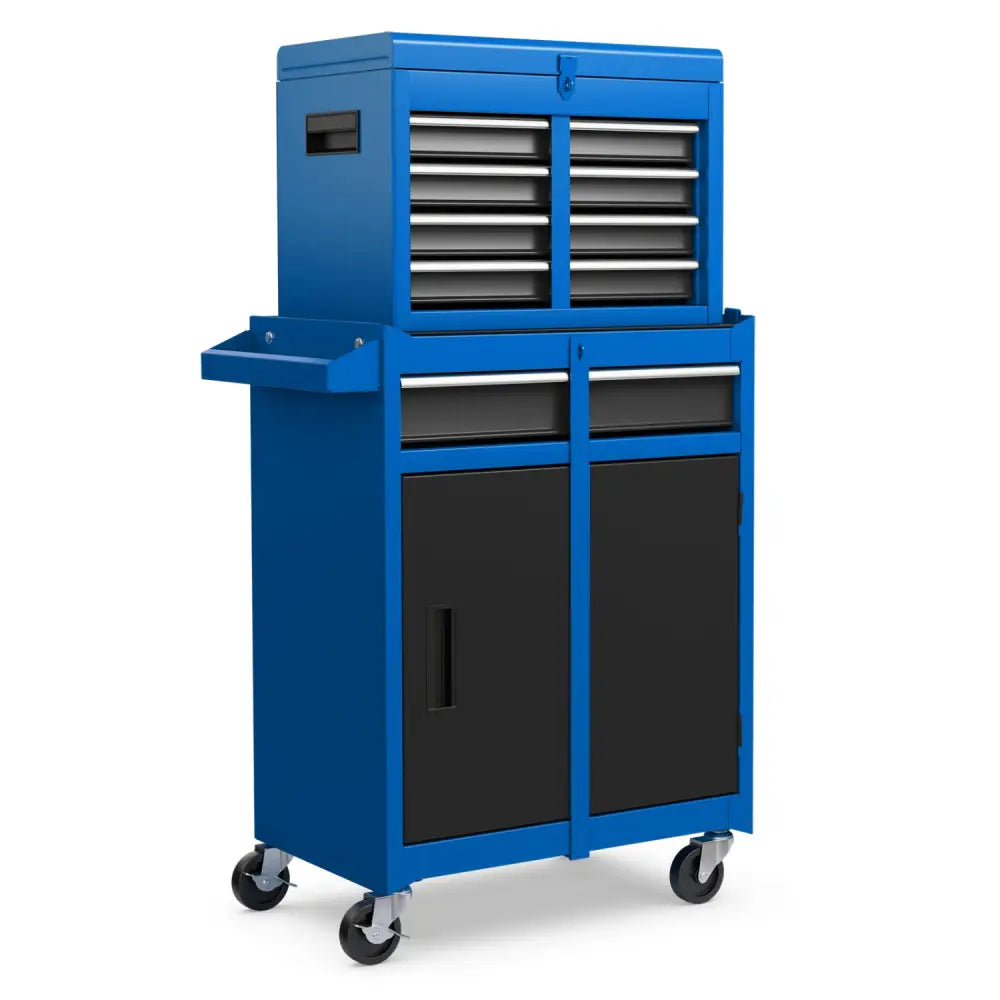 2-in-1 Rolling Tool Chest with 5 Sliding Lockable Drawers-Navy - Navy - Garages