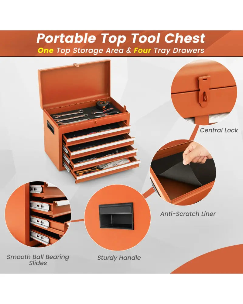 2-in-1 Rolling Tool Chest with 5 Sliding Lockable Drawers-Orange - Orange - Garages