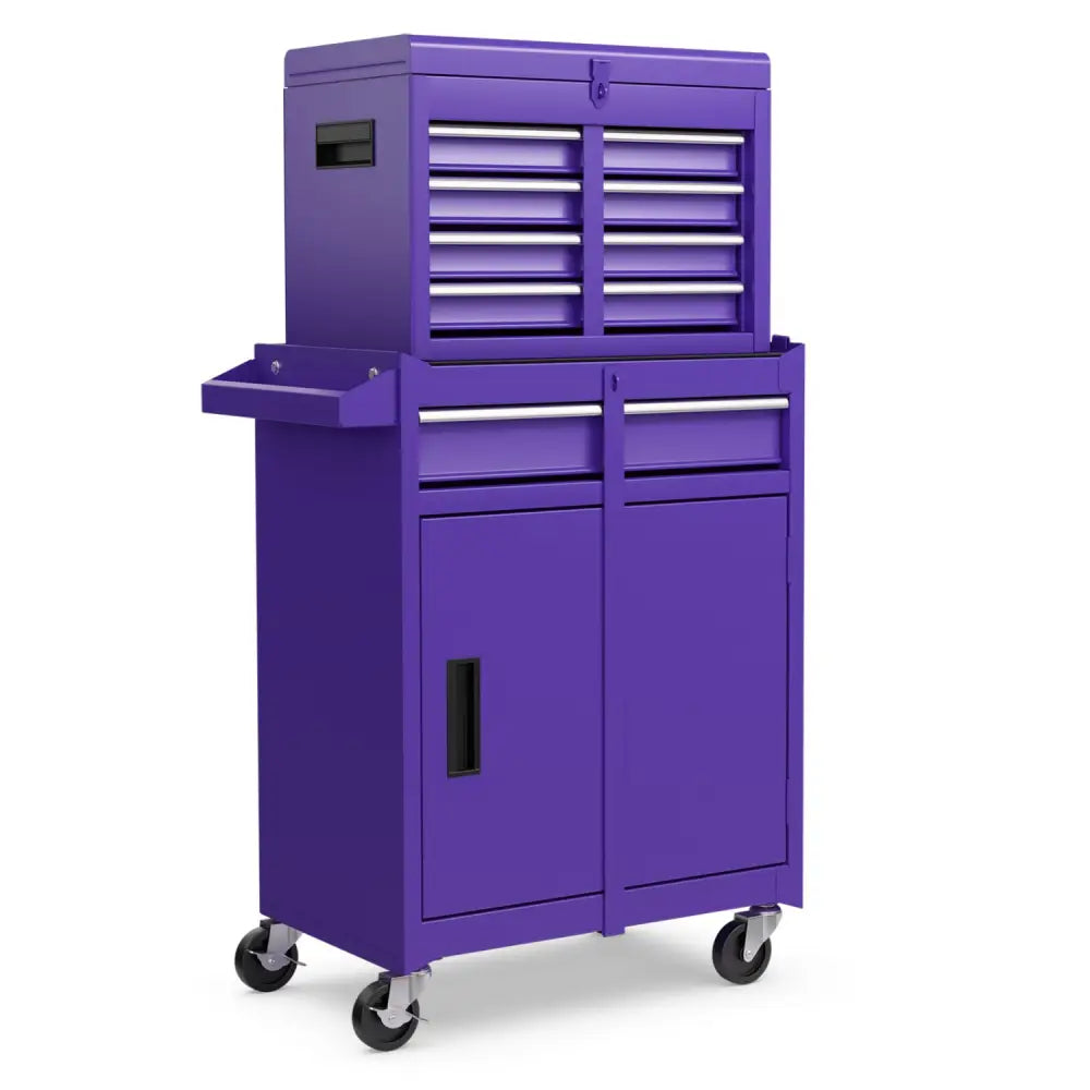 2-in-1 Rolling Tool Chest with 5 Sliding Lockable Drawers-Purple - Purple - Garages