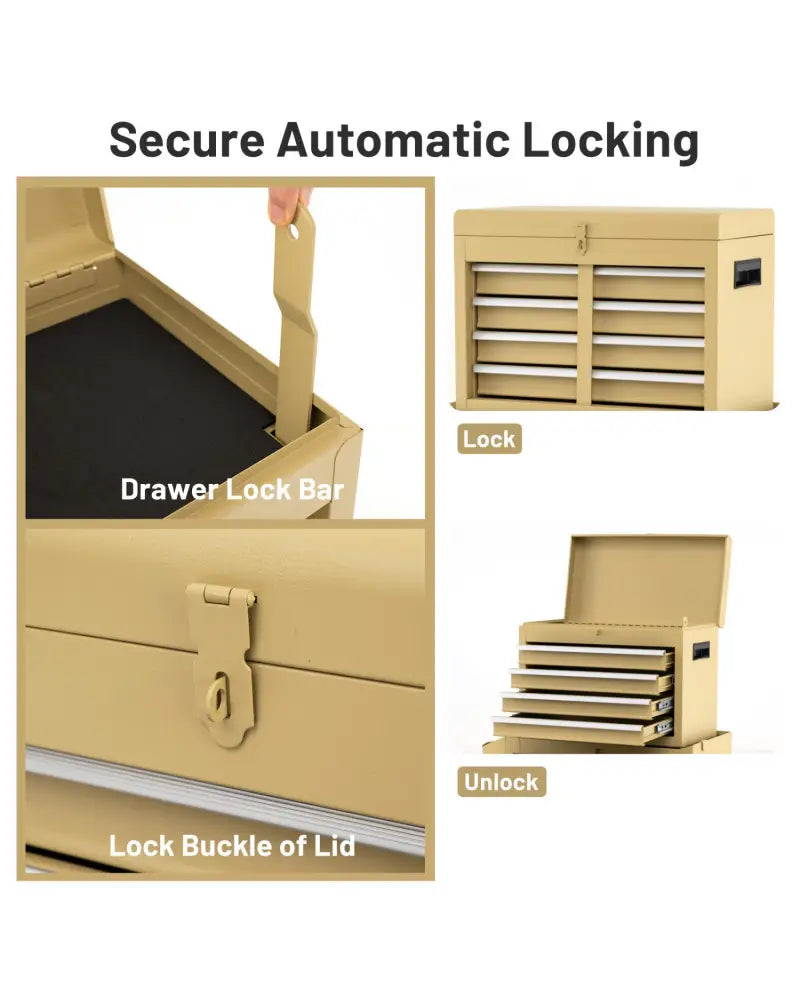 2-in-1 Rolling Tool Chest with 5 Sliding Lockable Drawers-Yellow - Yellow - Garages