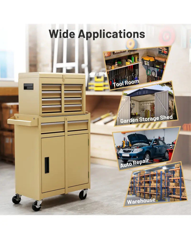 2-in-1 Rolling Tool Chest with 5 Sliding Lockable Drawers-Yellow - Yellow - Garages