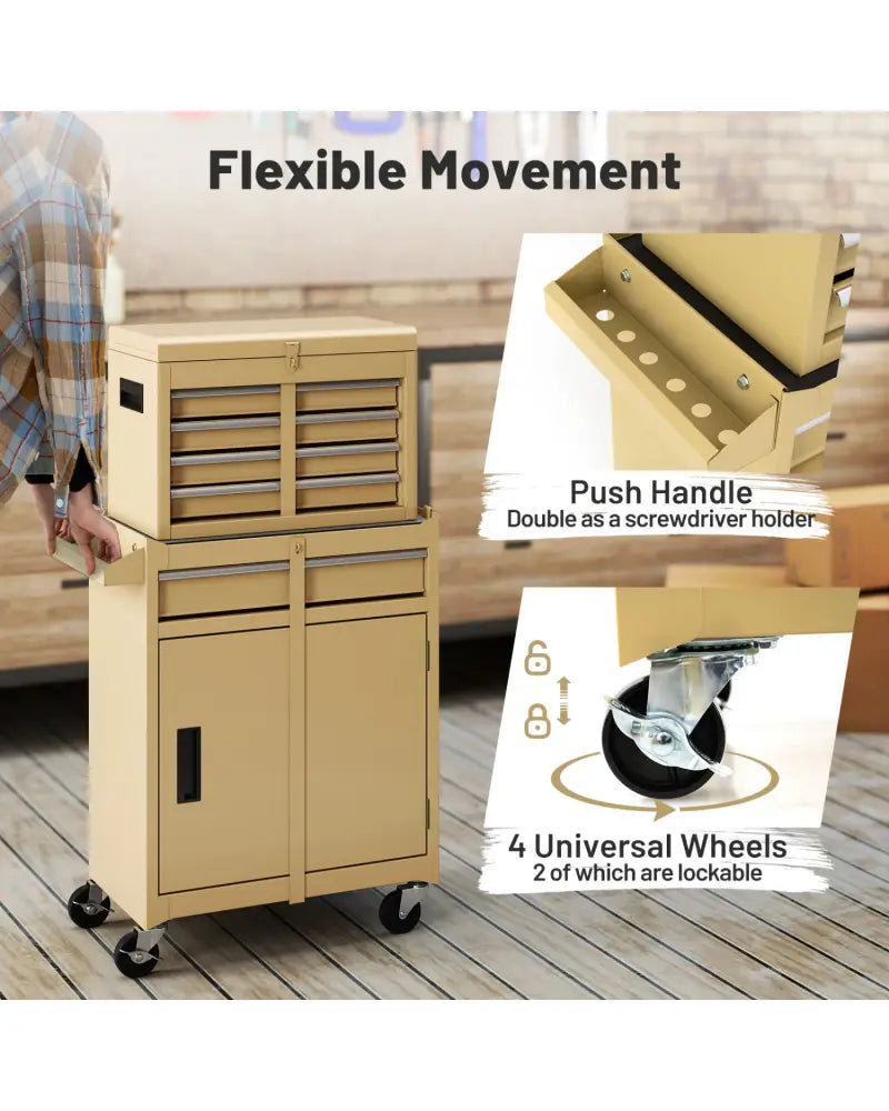 2-in-1 Rolling Tool Chest with 5 Sliding Lockable Drawers-Yellow - Yellow - Garages
