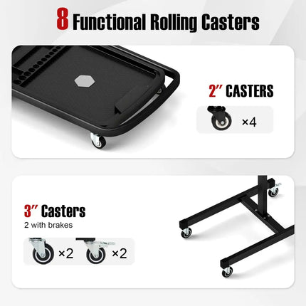 2-in-1 Rolling Tool Tray Height Adjustable Work Table with Detachable Part Tray-Black - Black - Garages