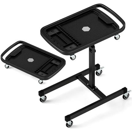 2-in-1 Rolling Tool Tray Height Adjustable Work Table with Detachable Part Tray-Black - Black - Garages