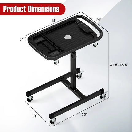 2-in-1 Rolling Tool Tray Height Adjustable Work Table with Detachable Part Tray-Black - Black - Garages