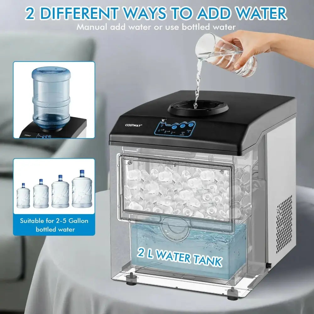 2-in-1 Stainless Steel Countertop Ice Maker with Water Dispenser Costway