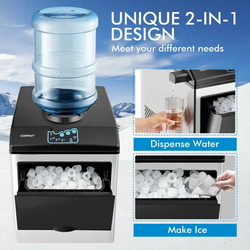 2-in-1 Stainless Steel Countertop Ice Maker with Water Dispenser - Black & Gray - Ice Makers