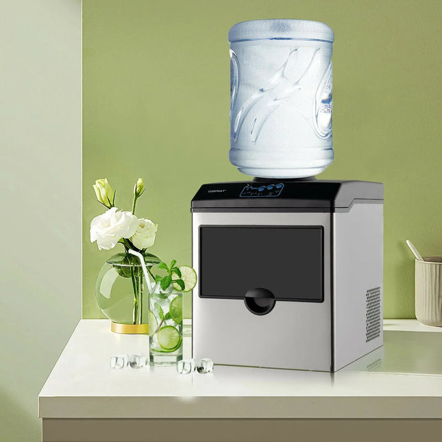 2-in-1 Stainless Steel Countertop Ice Maker with Water Dispenser Costway