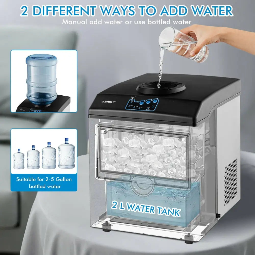 2-in-1 Stainless Steel Countertop Ice Maker with Water Dispenser - Black & Gray - Ice Makers