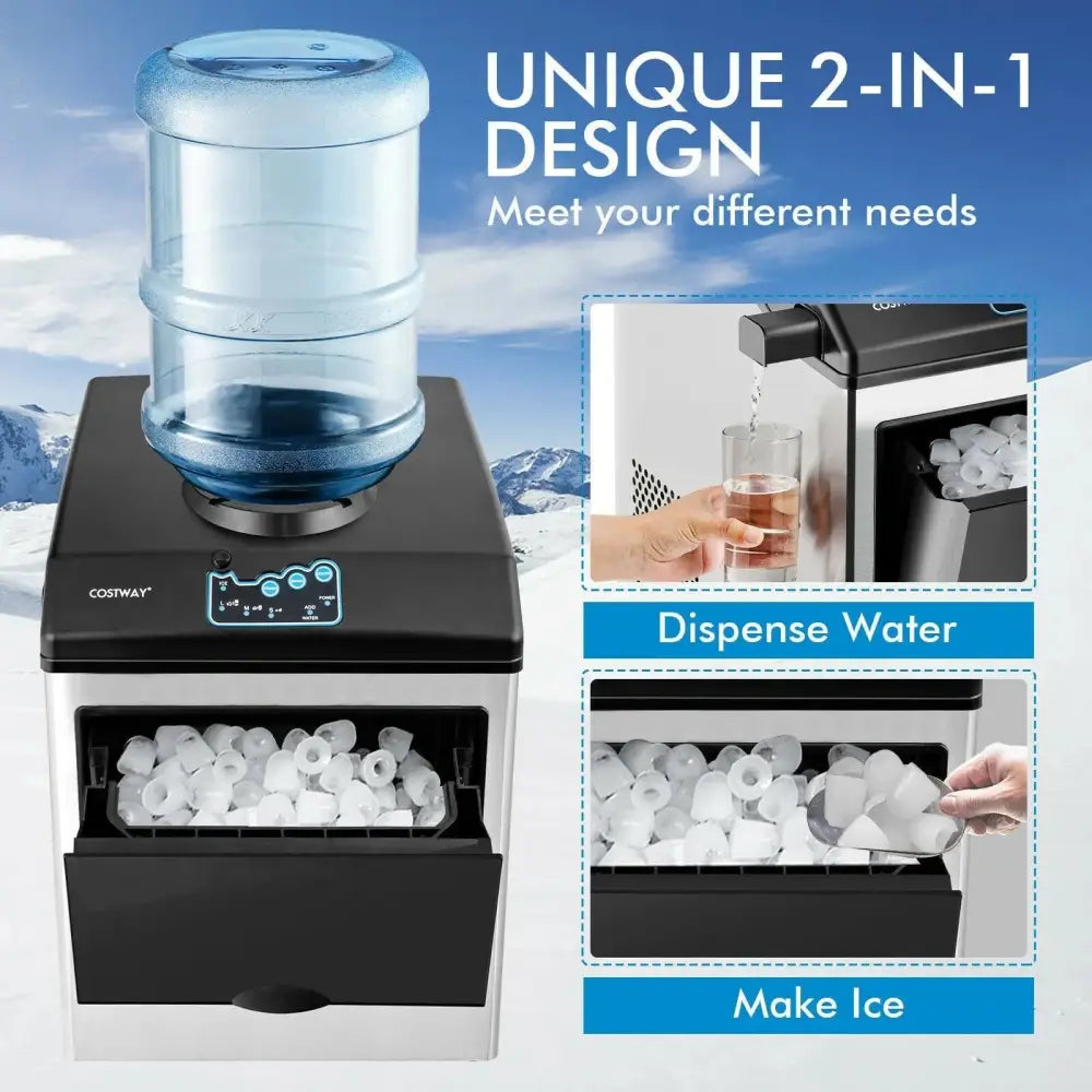2-in-1 Stainless Steel Countertop Ice Maker with Water Dispenser Costway