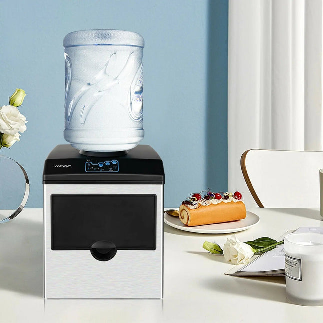 2-in-1 Stainless Steel Countertop Ice Maker with Water Dispenser Costway
