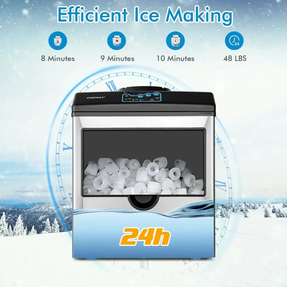 2-in-1 Stainless Steel Countertop Ice Maker with Water Dispenser Costway