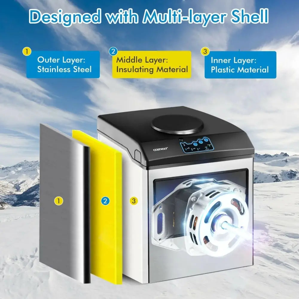2-in-1 Stainless Steel Countertop Ice Maker with Water Dispenser Costway