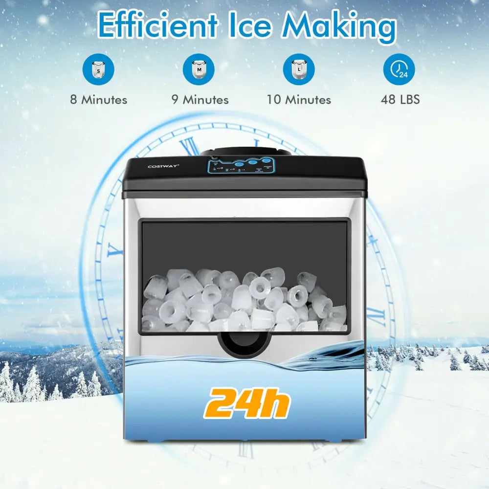 2-in-1 Stainless Steel Countertop Ice Maker with Water Dispenser - Black & Gray - Ice Makers