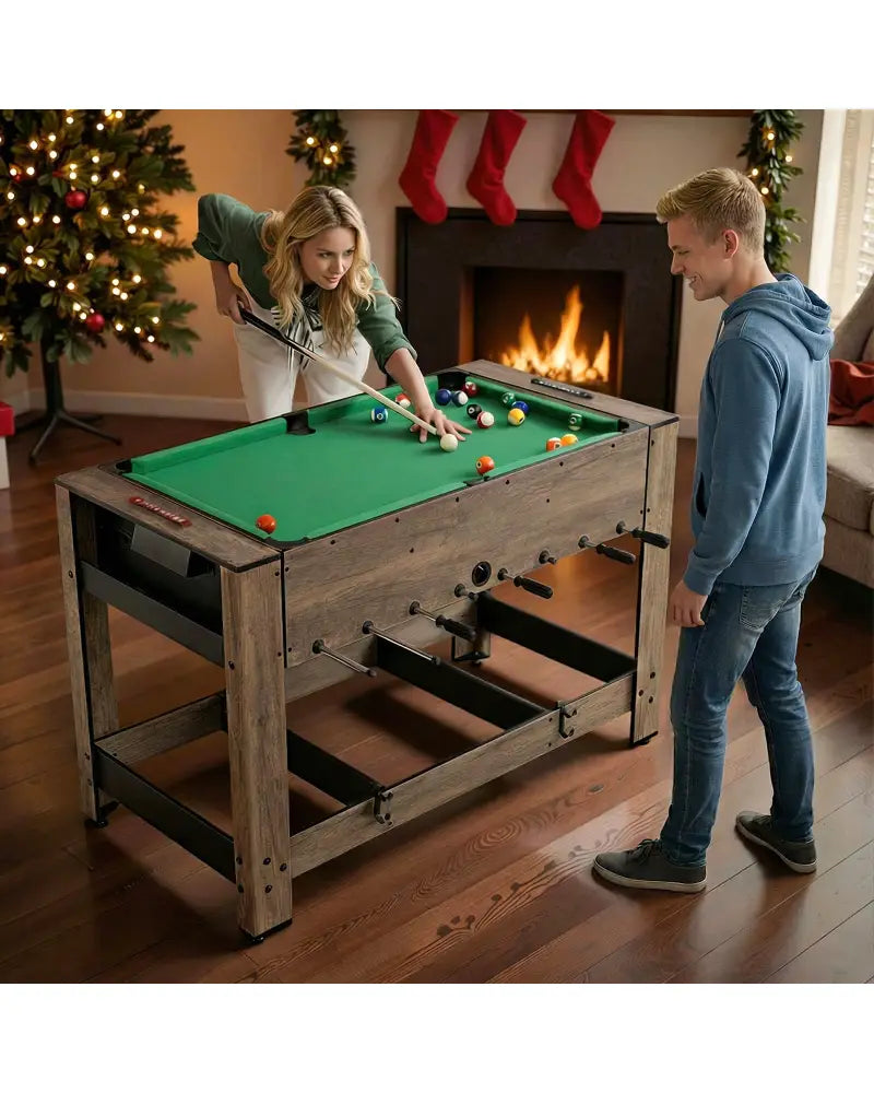 2-in-1 Swivel Foosball and Pool Combo Game Table -Natural - Natural - Game Room