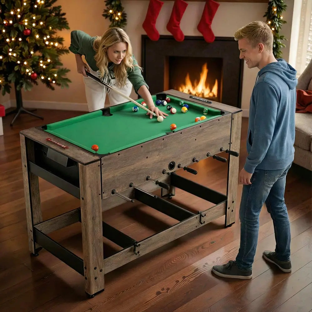 2-in-1 Swivel Foosball and Pool Combo Game Table -Natural - Natural - Game Room