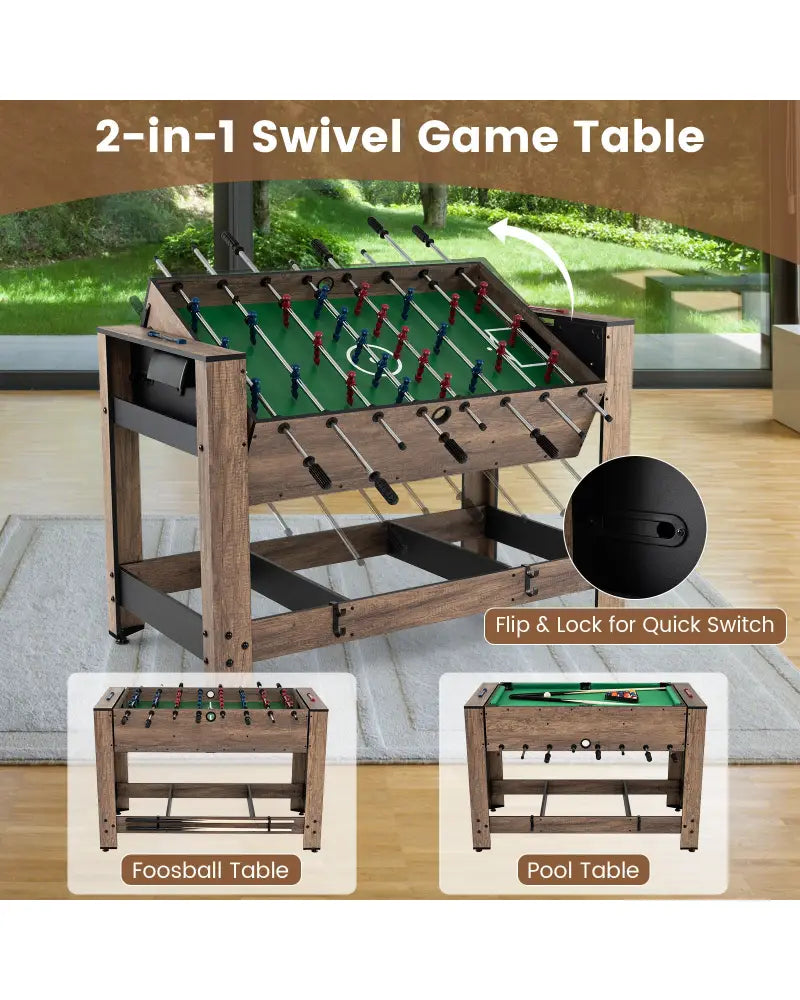 2-in-1 Swivel Foosball and Pool Combo Game Table -Natural - Natural - Game Room