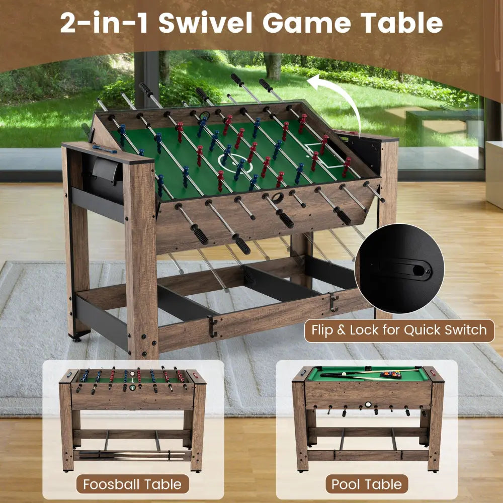 2-in-1 Swivel Foosball and Pool Combo Game Table -Natural - Natural - Game Room