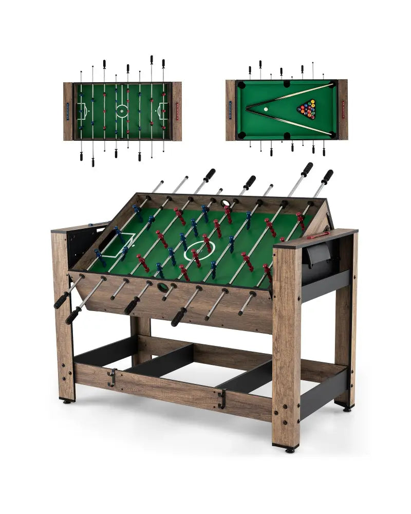 2-in-1 Swivel Foosball and Pool Combo Game Table -Natural - Natural - Game Room