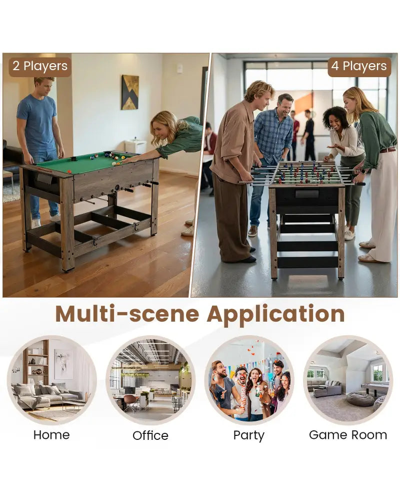2-in-1 Swivel Foosball and Pool Combo Game Table -Natural - Natural - Game Room