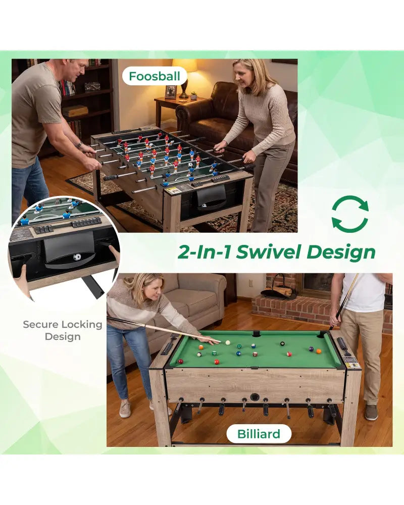 2-in-1 Swivel Game Table for Teens Adults-Brown - Brown - Game Room