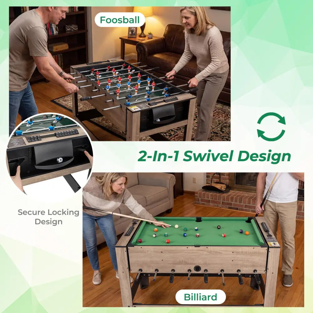 2-in-1 Swivel Game Table for Teens Adults-Brown - Brown - Game Room