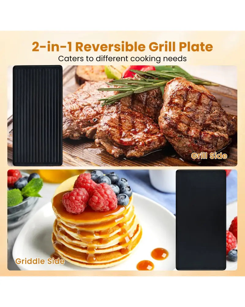 2-in-1 Table Grill and Griddle with Reversible Nonstick Plate for 8 - Cookware & Bakeware