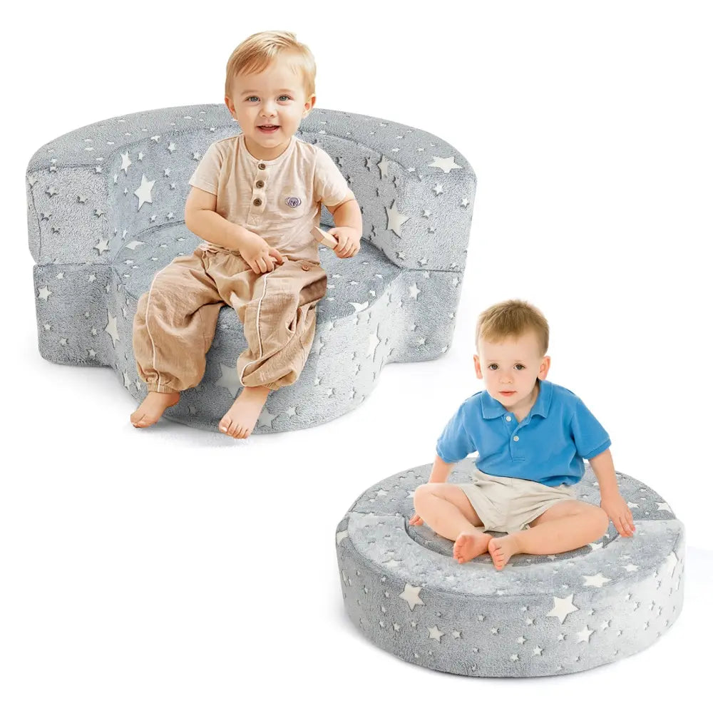 2-in-1 Toddler Chair Glow in the Dark Kids Couch with Cover Convertible Sofa-Gray - Gray - Kids Chairs & Seating