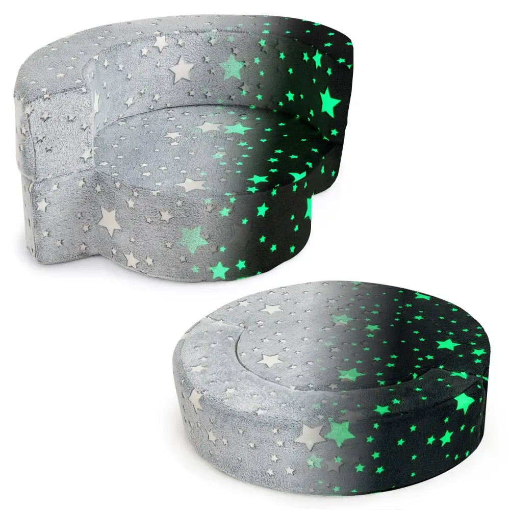2-in-1 Toddler Chair Glow in the Dark Kids Couch with Cover Convertible Sofa-Gray - Gray - Kids Chairs & Seating
