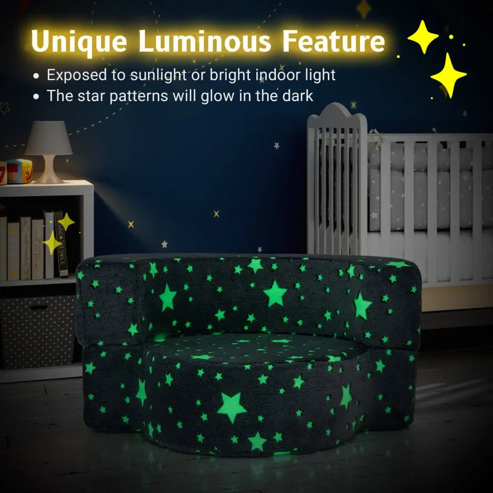 2-in-1 Toddler Chair Glow in the Dark Kids Couch with Cover Convertible Sofa-Gray - Gray - Kids Chairs & Seating