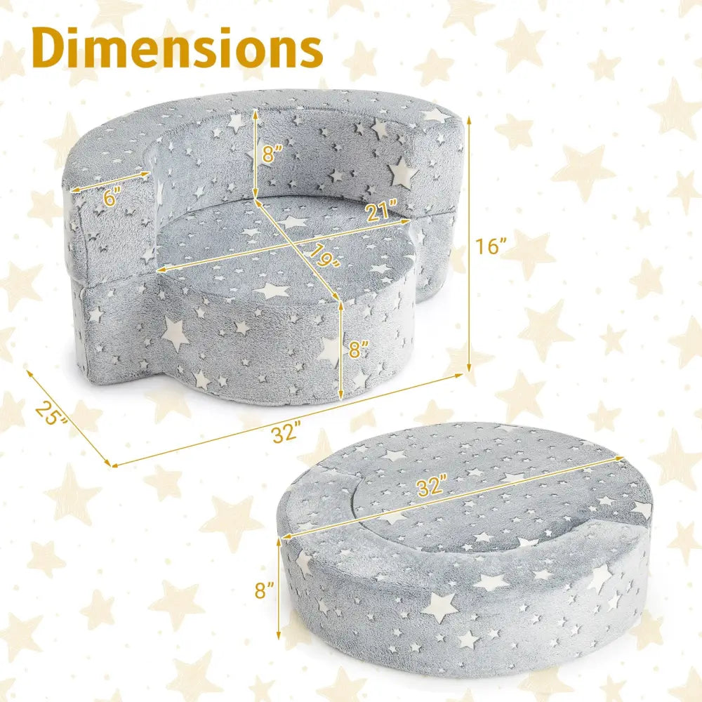 2-in-1 Toddler Chair Glow in the Dark Kids Couch with Cover Convertible Sofa-Gray - Gray - Kids Chairs & Seating