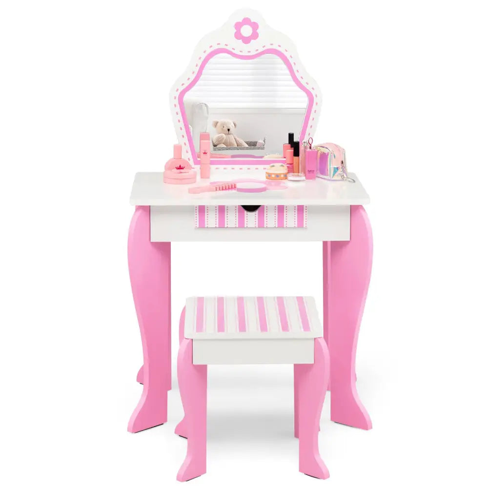 2-in-1 Toddler Vanity Set with Detachable Top and Cute Flower Patterns-White - White - Kids Vanities
