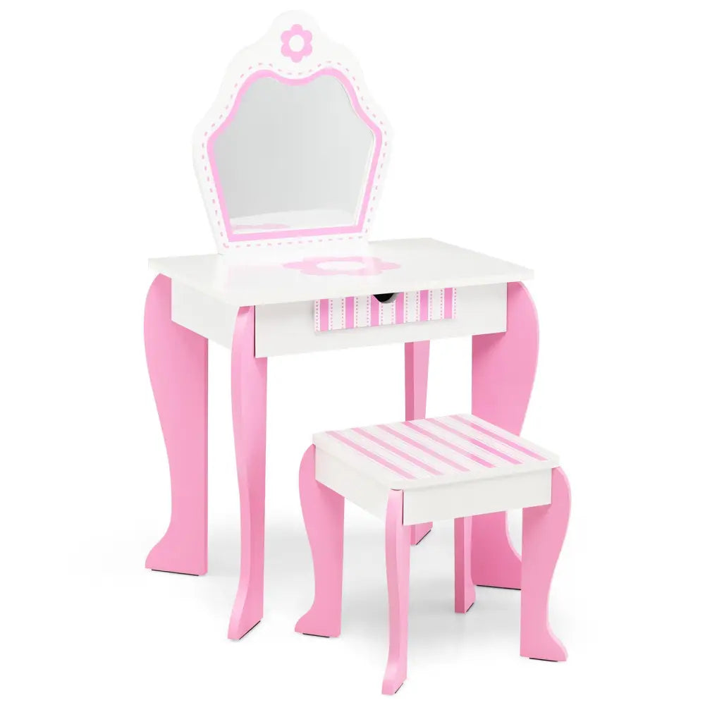 2-in-1 Toddler Vanity Set with Detachable Top and Cute Flower Patterns-White - White - Kids Vanities