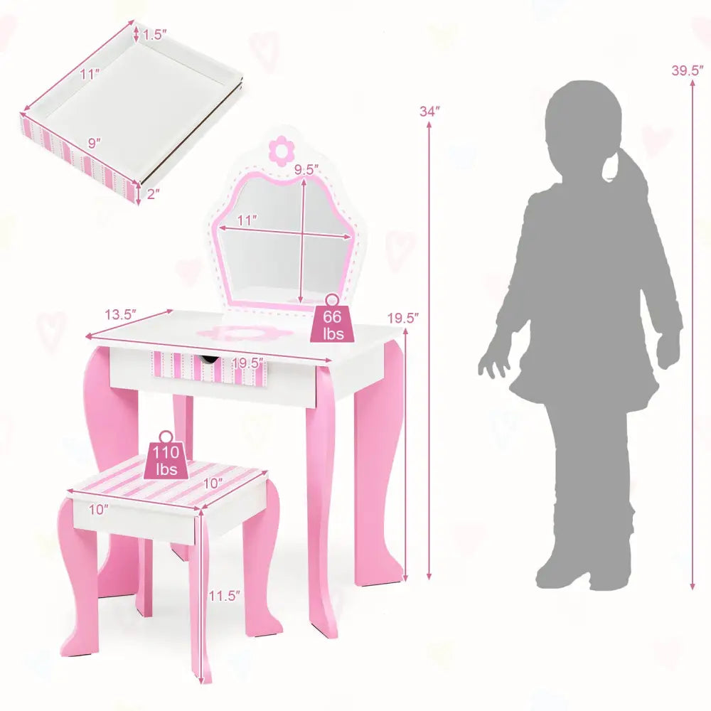 2-in-1 Toddler Vanity Set with Detachable Top and Cute Flower Patterns-White - White - Kids Vanities