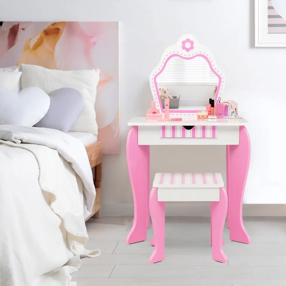 2-in-1 Toddler Vanity Set with Detachable Top and Cute Flower Patterns-White - White - Kids Vanities
