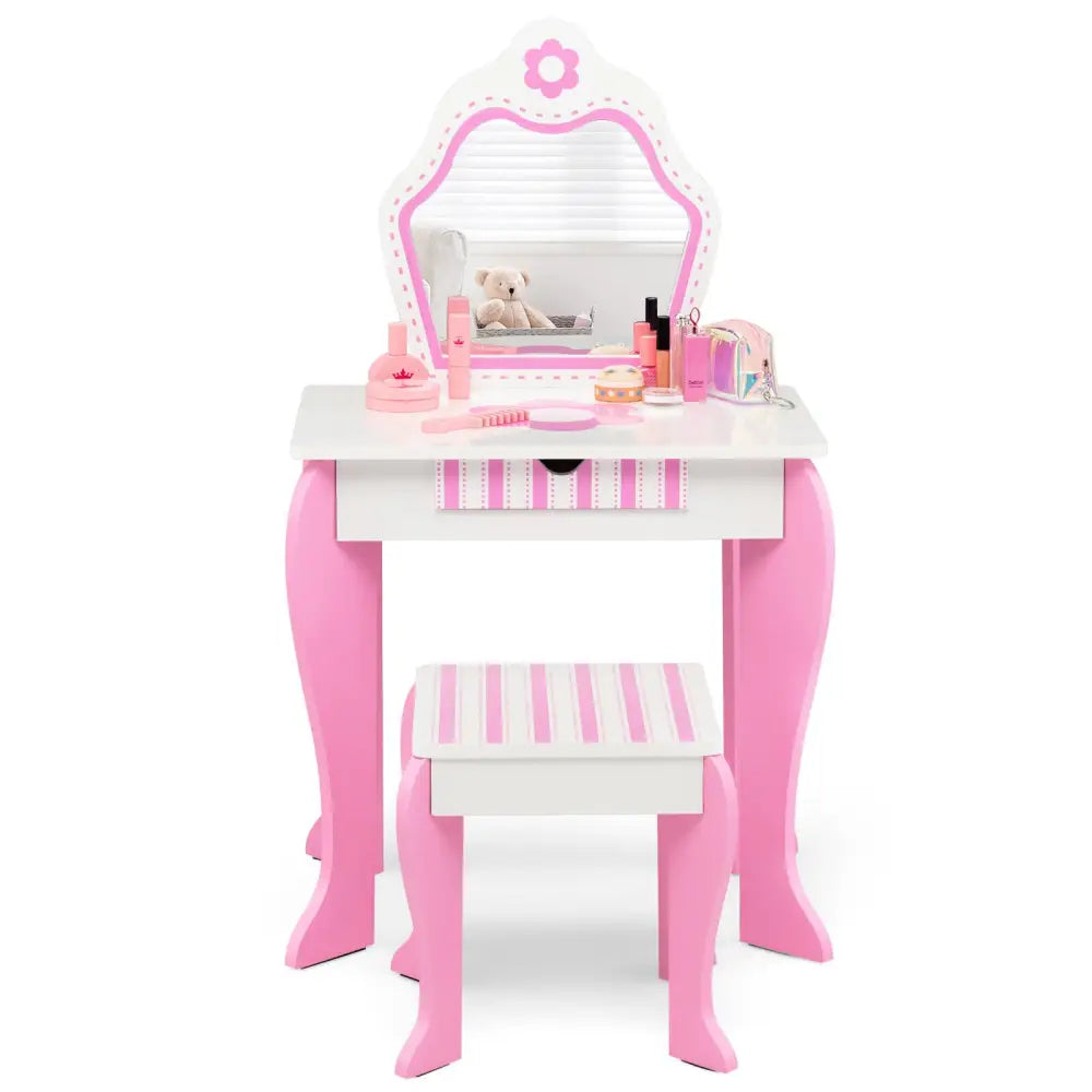 2-in-1 Toddler Vanity Set with Detachable Top and Cute Flower Patterns-White - White - Kids Vanities