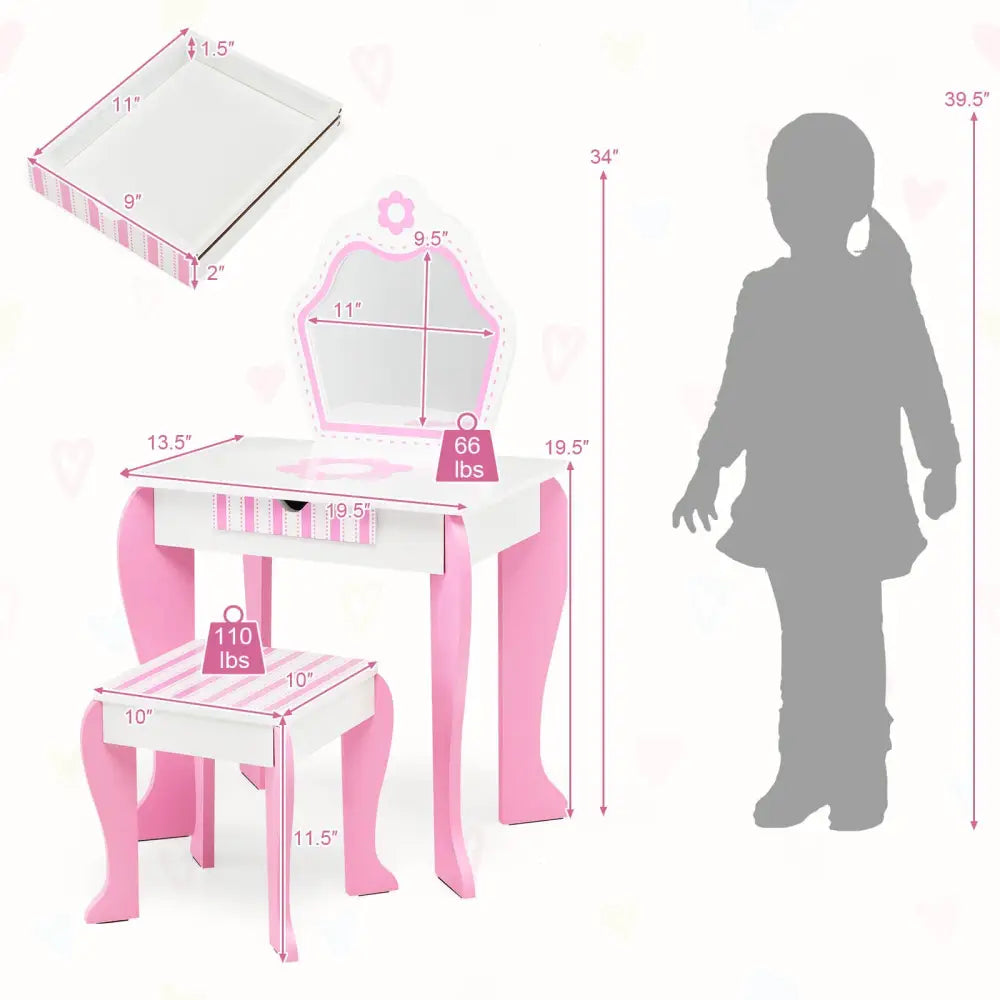 2-in-1 Toddler Vanity Set with Detachable Top and Cute Flower Patterns-White - White - Kids Vanities