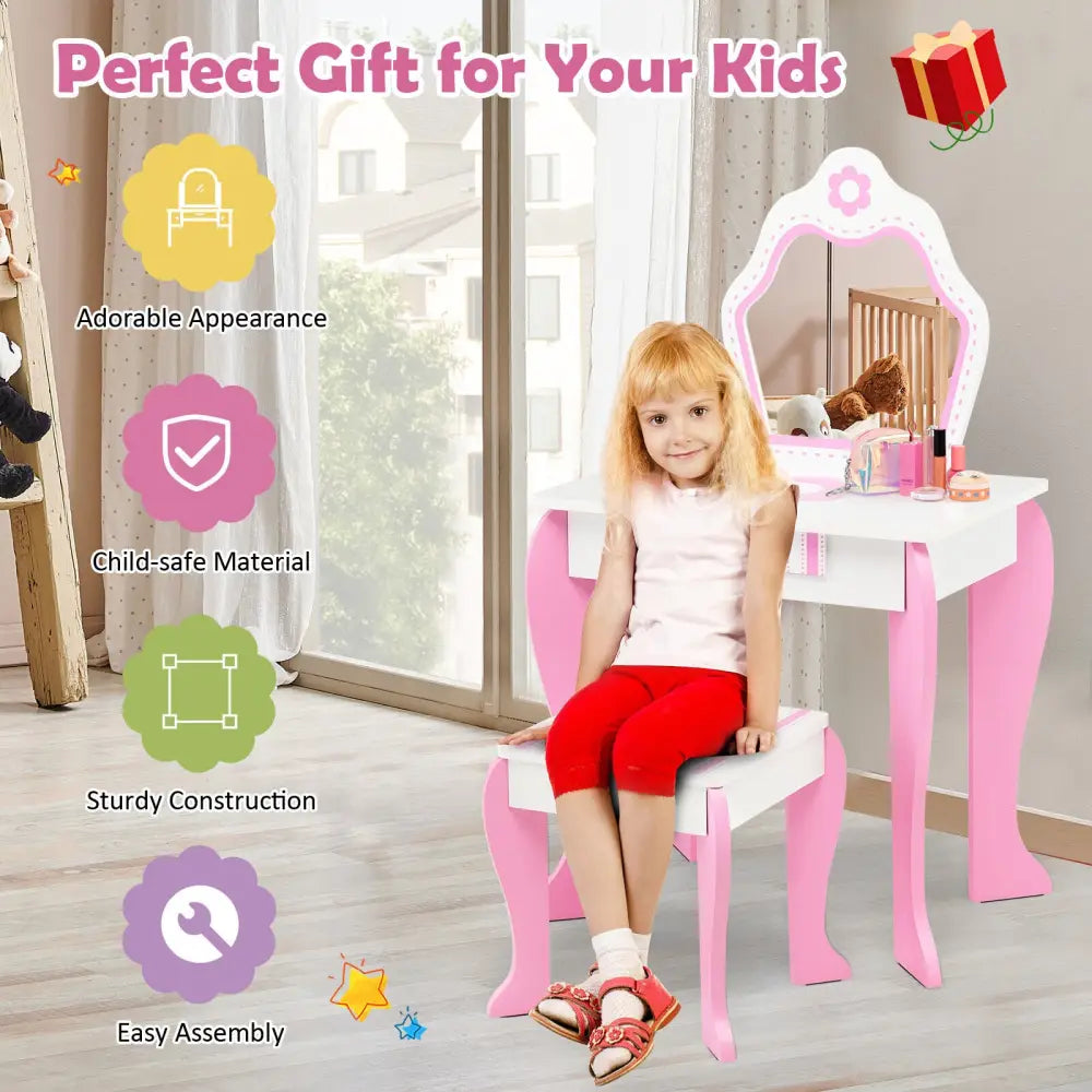 2-in-1 Toddler Vanity Set with Detachable Top and Cute Flower Patterns-White - White - Kids Vanities