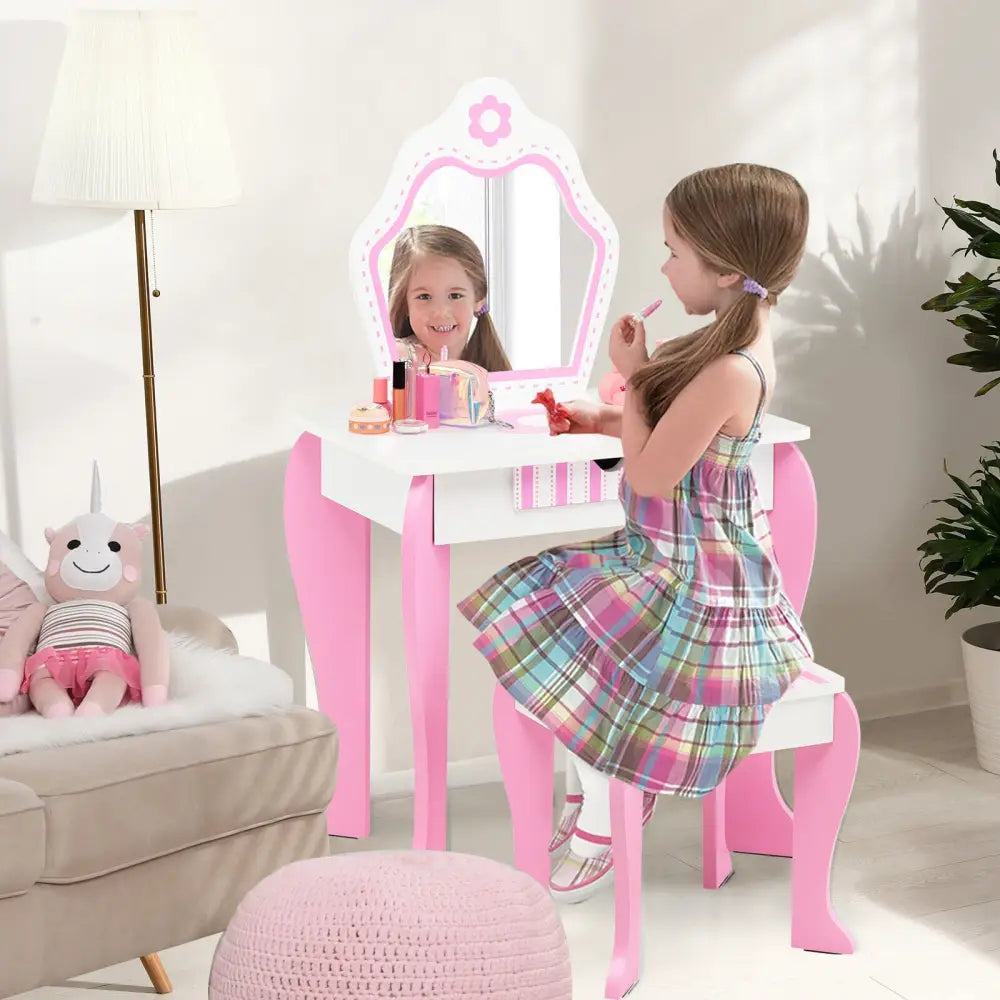 2-in-1 Toddler Vanity Set with Detachable Top and Cute Flower Patterns-White - White - Kids Vanities