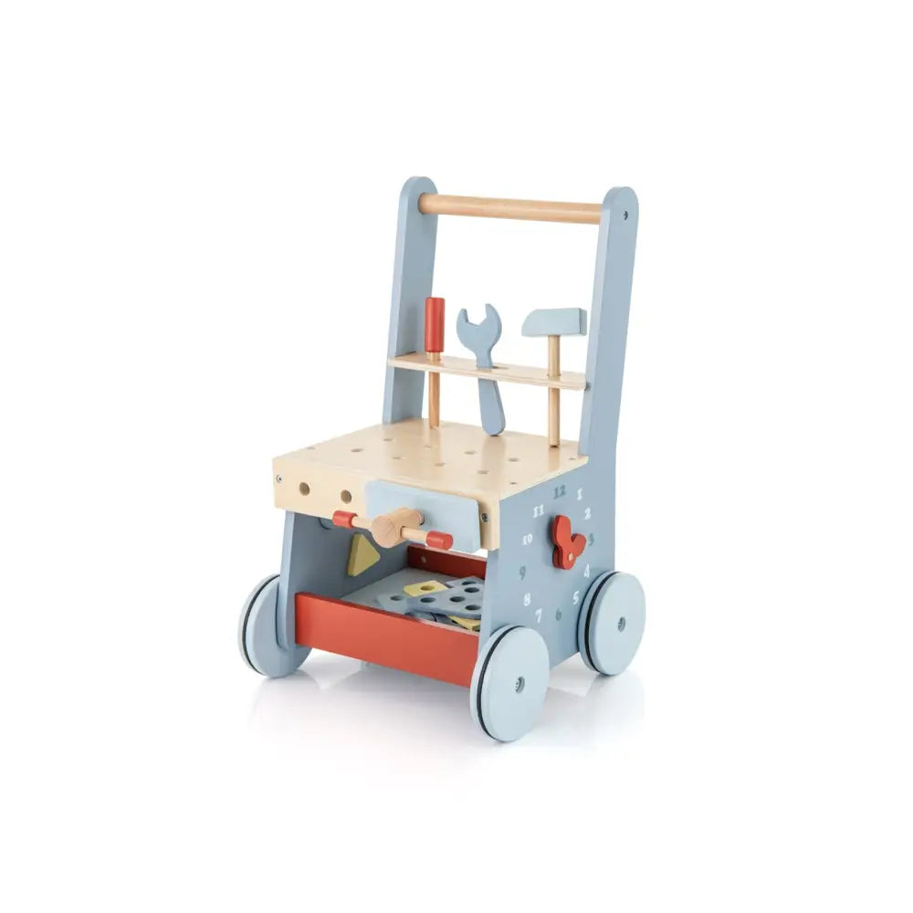 2-in-1 Toddler Wooden Baby Push Walker with Multi-Activity Center - Blue - Baby Gyms & Playmats