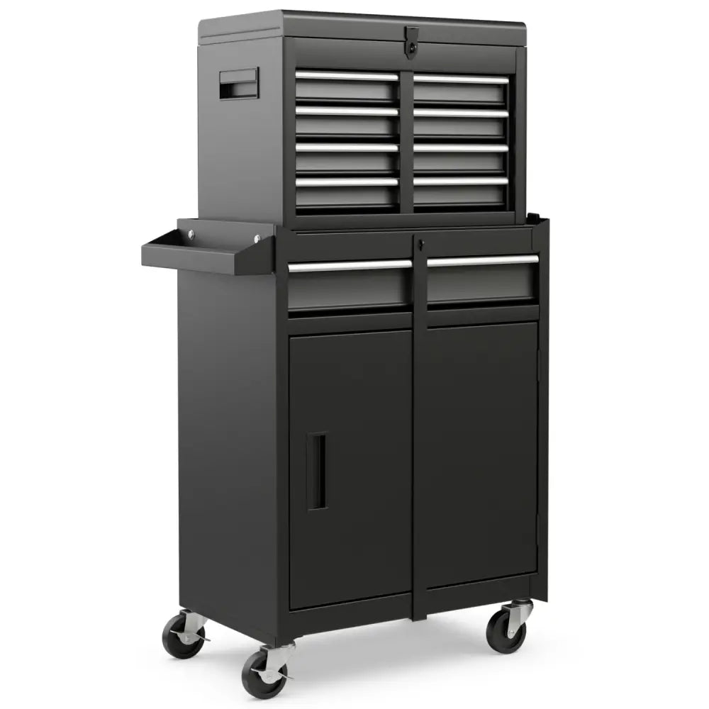2-in-1 Tool Chest and Cabinet with 5 Sliding Drawers-Black - Black - Garages