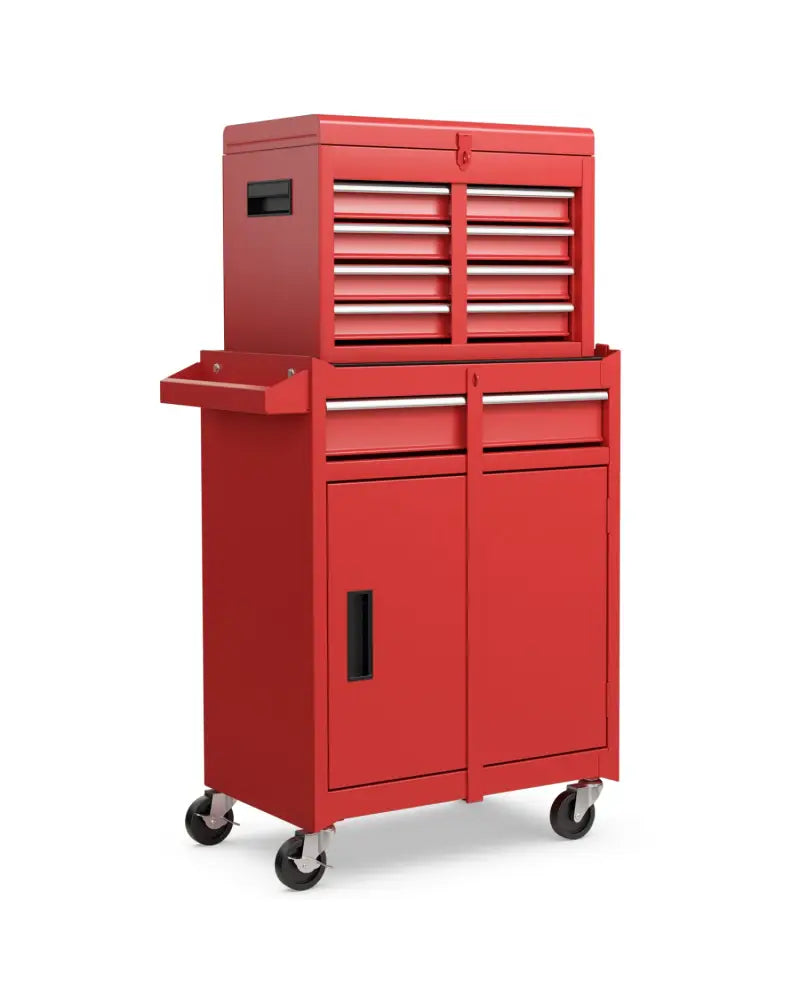 2-in-1 Tool Chest and Cabinet with 5 Sliding Drawers-Red - Red - Garages