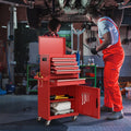 2-in-1 Tool Chest and Cabinet with 5 Sliding Drawers-Red - Red - Garages