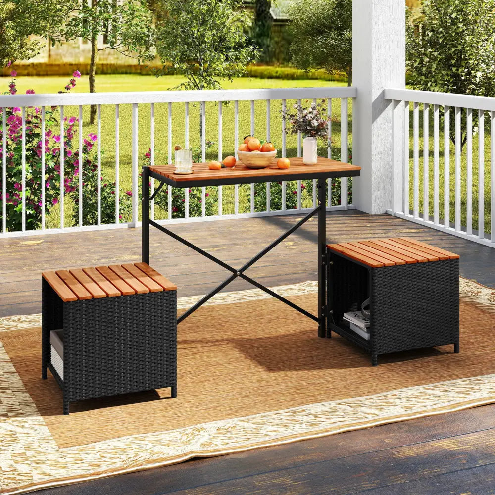 2-in-1 Transforming Picnic Table and Chairs Set with Storage - Black - Patio Furniture Sets